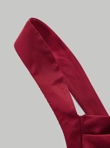SHEIN MOD Áo hai dây Xù Dây kéo Nếp gấp Phần Ngực màu trơn Buổi tiệc - Màu Đỏ Sâu - Xem 8