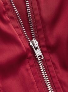 SHEIN MOD Áo hai dây Xù Dây kéo Nếp gấp Phần Ngực màu trơn Buổi tiệc - Màu Đỏ Sâu - Xem 9