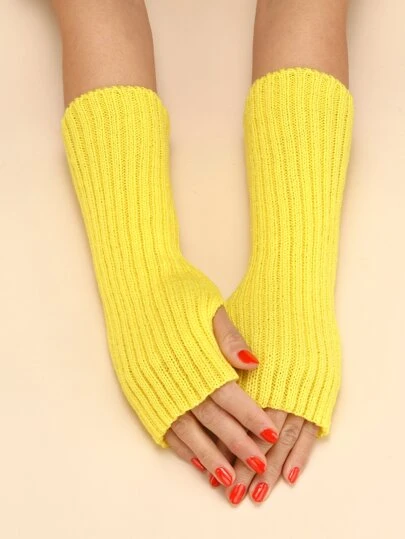 1pair Women's Knitted Fingerless Short Gloves With Stripes, Suitable For Everyday And Party Use Cold Gloves