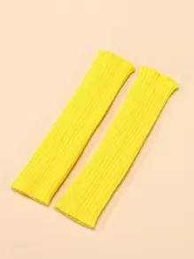 1pair Women's Knitted Fingerless Short Gloves With Stripes, Suitable For Everyday And Party Use Cold Gloves - Yellow - View 2