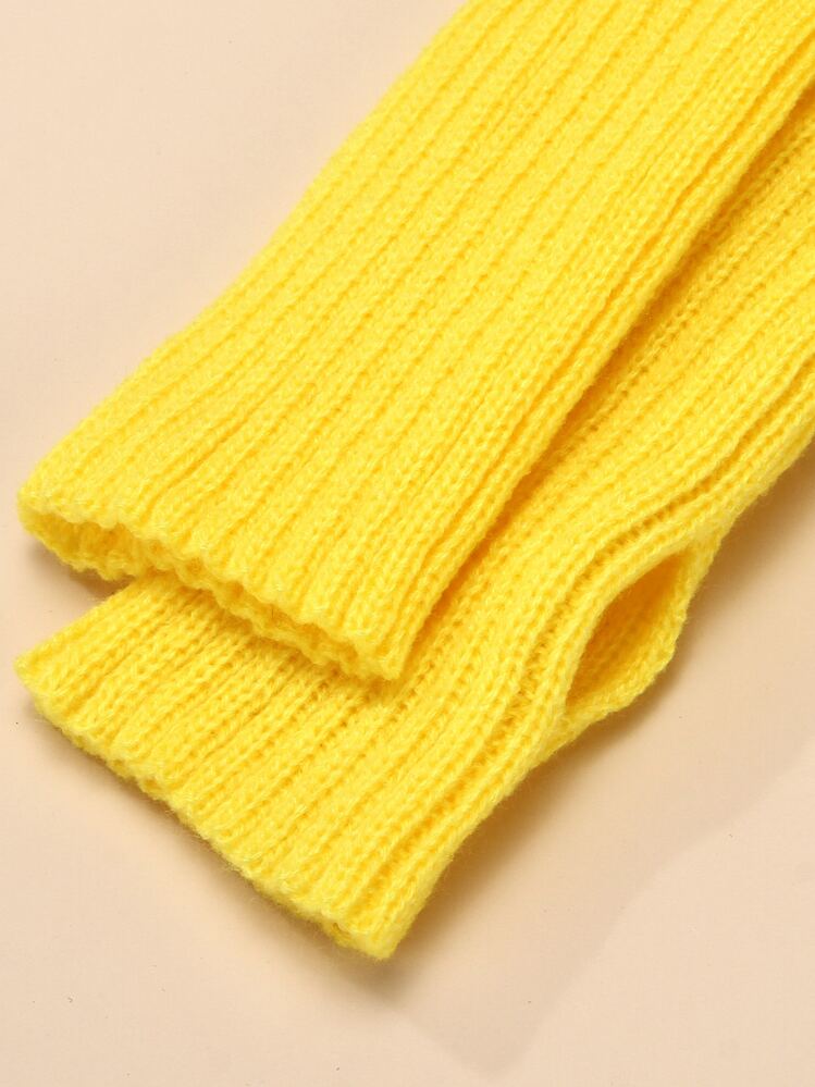 1pair Women's Knitted Fingerless Short Gloves With Stripes, Suitable For Everyday And Party Use Cold Gloves - Yellow - View 3