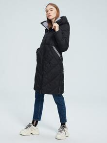 MIEGOFCE Zip Up Drawstring Hooded Padded Coat - Black - View 3