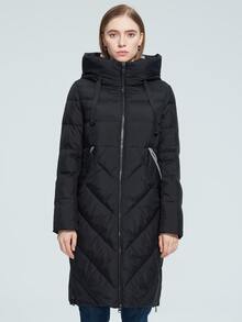 MIEGOFCE Zip Up Drawstring Hooded Padded Coat - Black - View 4