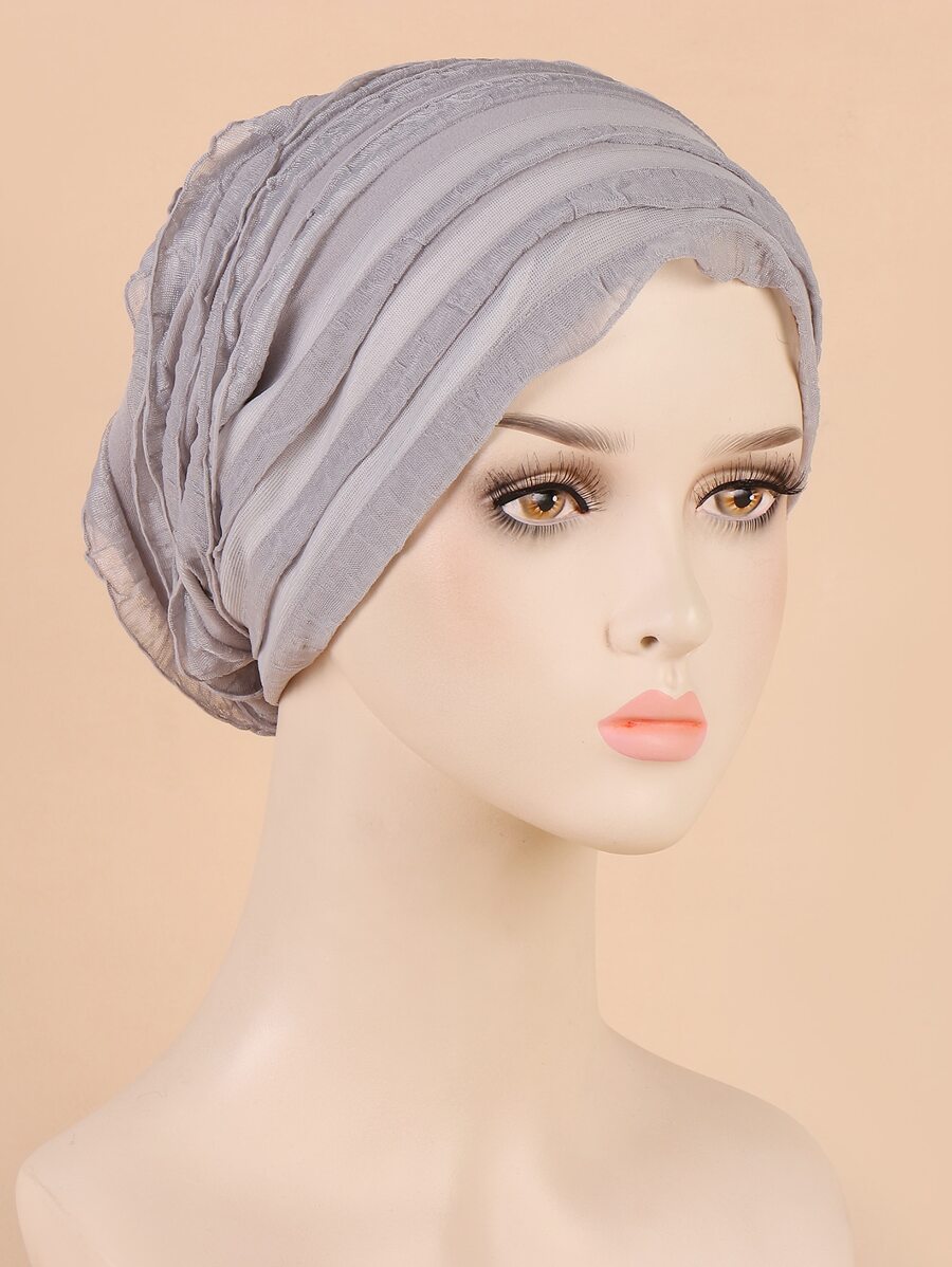 打褶頭包髮帽飾頭巾 - 淺灰色 - 查看 1