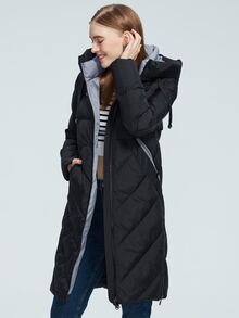 MIEGOFCE Zip Up Drawstring Hooded Padded Coat - Black - View 5