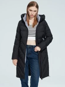 MIEGOFCE Zip Up Drawstring Hooded Padded Coat - Black - View 6