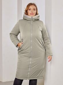 Abrigo con capucha con cremallera acolchado talla grande - Caqui - Ver 1