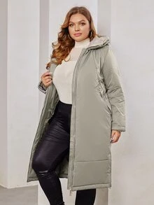 Abrigo con capucha con cremallera acolchado talla grande - Caqui - Ver 4