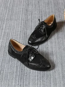 Crocodile Embossed Wingtip Detail Lace-up Front Oxford Shoes - Black - View 7