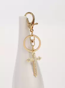 Eleganter 1 Stück Schlüsselanhänger Anhänger mit Kreuz-Dekor aus Legierung und Strass für Damen, mit schlichtem Design und Platierung, als modisches Taschenzubehör oder Schlüsselanhänger, tolles Geschenk für Mütter, Autoaccessoires, Taschenbehang, Schule, süßer Goth Y2K-Stil