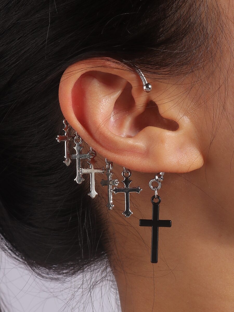 1pc Cross Decor Ear Wrap - Bạc - Xem 1