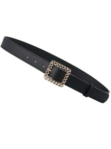 Chain Decor Square Buckle Belt - Black - View 3