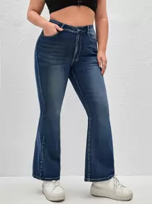 SHEIN Essnce Plus High Waist Flare Leg Jeans - Dark Wash - View 5