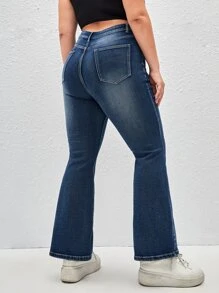 SHEIN Essnce Plus High Waist Flare Leg Jeans - Dark Wash - View 2