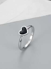 MONALLY Anillo De Corazón Encantador De Lujo De Moda De 18k Chapado En Oro Para Joyería De Acero Inoxidable De Mujeres, Regalo De Acción De Gracias Para Mamá/maestra De Estilo Occidental - Plateado - Ver 1