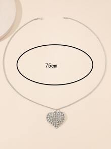 Rhinestone Heart Pendant Necklace Valentines - Silver - View 3
