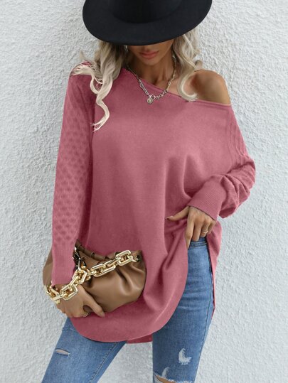 SHEIN LUNE Raglan Sleeve Curved Hem Sweater