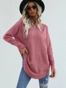 SHEIN LUNE 插肩袖弧形下擺套頭毛衣 - 藕粉色 - 查看 5