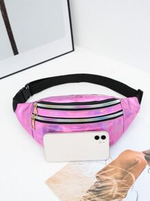 Holographic Double Zipper Waist Bag pink - Pink - View 4