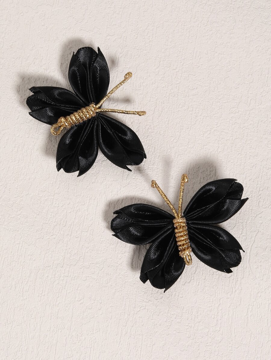 2PCS Black Butterfly Hair Clipfor Girls Solid Color Crocodile Clip, Suitable For Daily Decoration, Teens Hair Accessories - Black - View 1