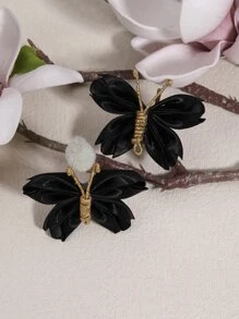 2PCS Black Butterfly Hair Clipfor Girls Solid Color Crocodile Clip, Suitable For Daily Decoration, Teens Hair Accessories - Black - View 2