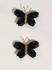 2PCS Black Butterfly Hair Clipfor Girls Solid Color Crocodile Clip, Suitable For Daily Decoration, Teens Hair Accessories - Black - View 4