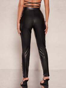 SHEIN BAE Pantalones ajustados fruncido de malla transparente - Negro - Ver 3