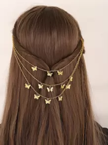 Cadena para el cabello con decoración de mariposa, joyería para la cabeza para calle, gimnasio, carnaval, accesorios para el cabello, joyería para mujeres, boda, novia - Dorado - Ver 5