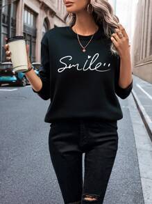 INAWLY Quần áo thể thao nữ Lá thư Giải trí - màu đen - Xem 4