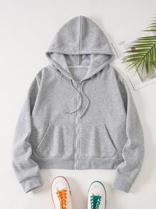 INAWLY Áo khoác nỉ dày dặn, khóa kéo, dây rút, có lớp lót giữ nhiệt, cỡ lớn. - Màu Xám nhạt - Xem 1