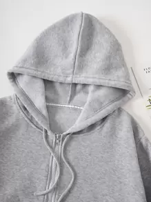 INAWLY Áo khoác nỉ dày dặn, khóa kéo, dây rút, có lớp lót giữ nhiệt, cỡ lớn. - Màu Xám nhạt - Xem 5