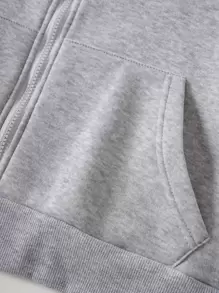 INAWLY Áo khoác nỉ dày dặn, khóa kéo, dây rút, có lớp lót giữ nhiệt, cỡ lớn. - Màu Xám nhạt - Xem 6