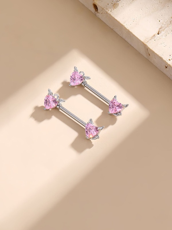 2pcs/set Rhinestone Heart Decor Nipple Ring Stainless Steel Popular