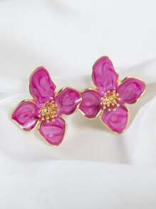 1 Cặp bông tai đính hoa rỗng nhiều màu sắc thời trang cao cấp thanh lịch tối giản đa năng màu trắng, hồng, đỏ, đỏ tía, tím, xanh lá cây dành cho nữ, thích hợp để đeo hàng ngày, tối giản, ngọt ngào, làm quà tặng cho kỳ nghỉ - Màu Hồng Tươi - Xem 3