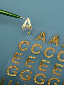 1入組字母圖案貼紙 - 金色 - 查看 4