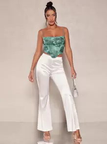 SHEIN BAE 印花褶邊不對稱下擺網紗吊帶上衣 - 彩色 - 查看 4