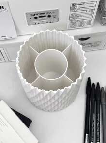 1pc Rotatable Multi-compartment Pen Holder - White - View 2