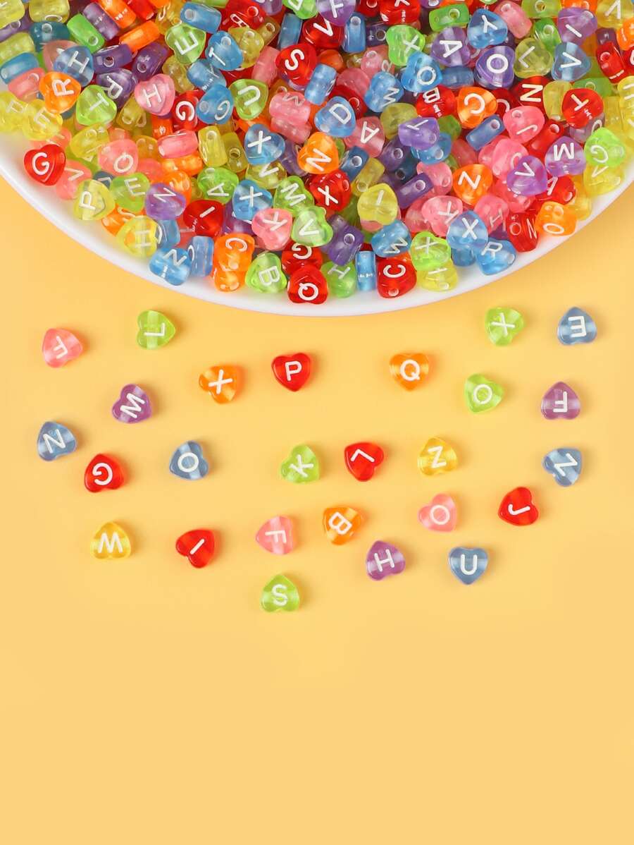 100入組字母細節心形DIY釘珠 - 彩色 - 查看 1