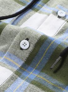 ROMWE MEN Hombres Camisa de cuadros con cordón con capucha sin camiseta - Verde - Ver 3