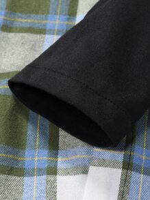 ROMWE MEN Hombres Camisa de cuadros con cordón con capucha sin camiseta - Verde - Ver 5