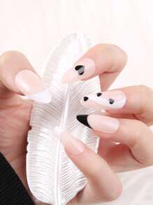 24 件超长细高跟法式心形印花条纹假指甲、1 件指甲锉和 1 片胶带，立即提升您的外观，指甲用品 - 彩色 - 查看 1