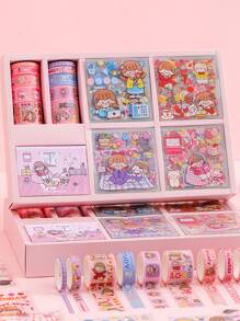1 Pieza Caja De Regalo Con Combinación De Pegatinas Adhesivas De Cinta De Cuenta A Mano Con Dibujo Animado Lindo - Multicolor - Ver 2