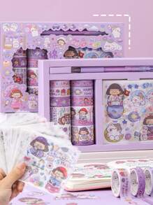 1 caja Pegatina con estampado de dibujos animados & Cinta washi - Multicolor - Ver 2