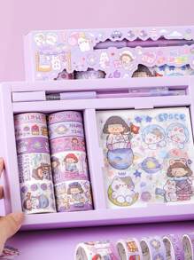 1 caja Pegatina con estampado de dibujos animados & Cinta washi - Multicolor - Ver 4