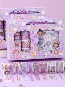 1 caja Pegatina con estampado de dibujos animados & Cinta washi - Multicolor - Ver 6