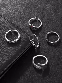 5pcs Men Star & Lightning Decor Ring - Multicolor - View 5