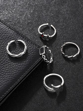 5入組男士星星和閃電裝飾戒指