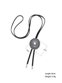 1入組向日葵吊墜項鍊帶長款PU皮革燈芯絨適用於套頭毛衣 - 白色 - 查看 2