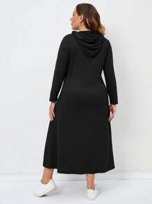 SHEIN LUNE Plus Size Pearls Beaded Drawstring Sweatshirt Dress - Black - View 2