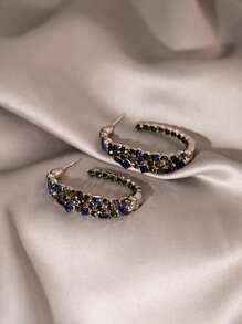 水鑽裝飾開口耳環 - 藏蓝色 - 查看 2